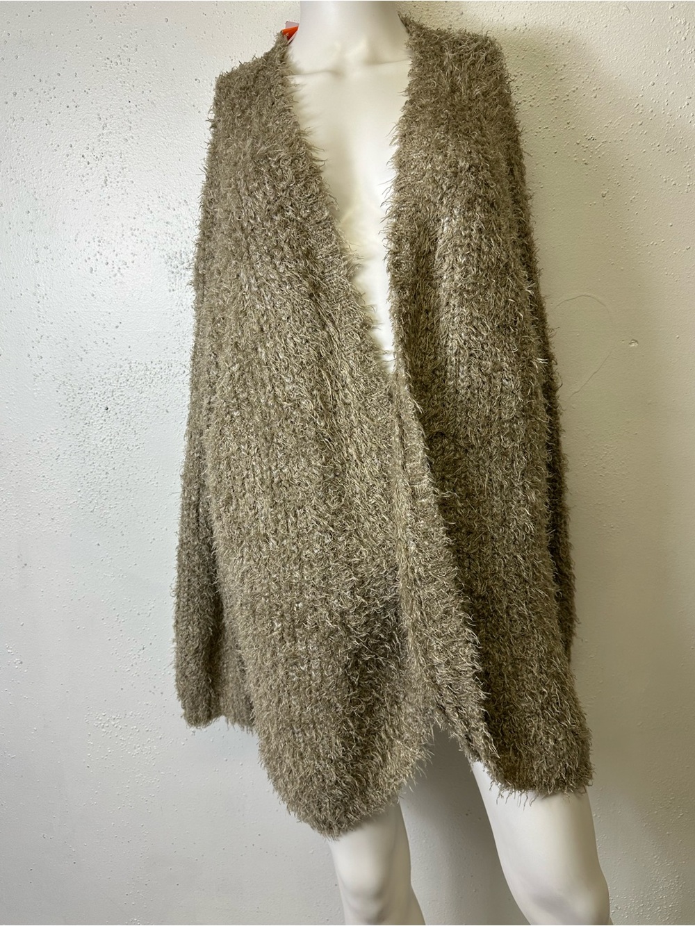 Kensie Taupe Fuzzy Open-Front Women's Cardigan